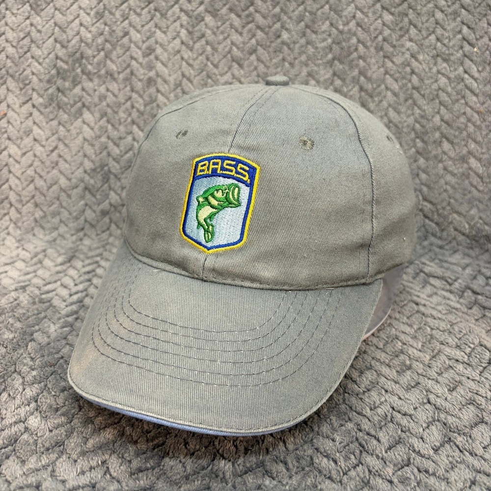 B.A.S.S. Bass Anglers Sportsman Society Fishing Hat Grey Blue Cotton Strapback